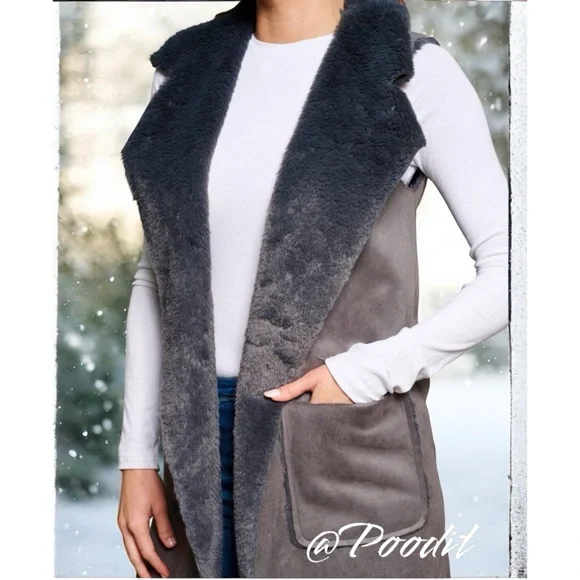 MYSTREE Beautiful Sherpa charcoal vest sz S M L - Picture 4 of 10